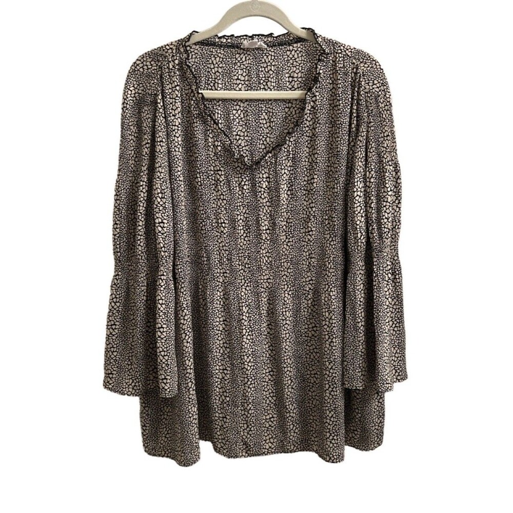 Chloe + Rene Plus Size XL Top Animal Print Blouse Bell Sleeve Peplum Oversized